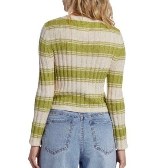 Billabong Womens Clare Ribbed Stripe Knit Sweater Size Large Green And Cream - Picture 2 of 7